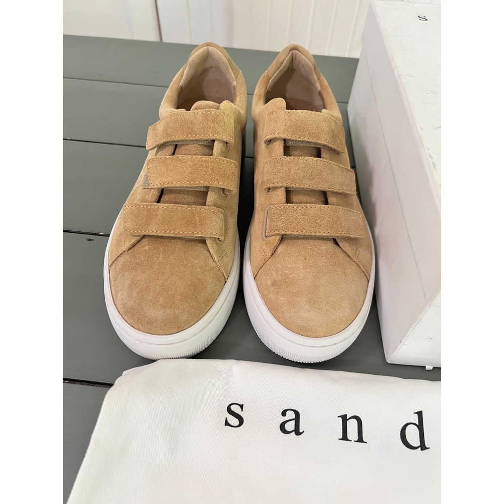 New in Box SANDRO Paris Women's Sneakers Suede Leather Mocha Cream Size‎ 39